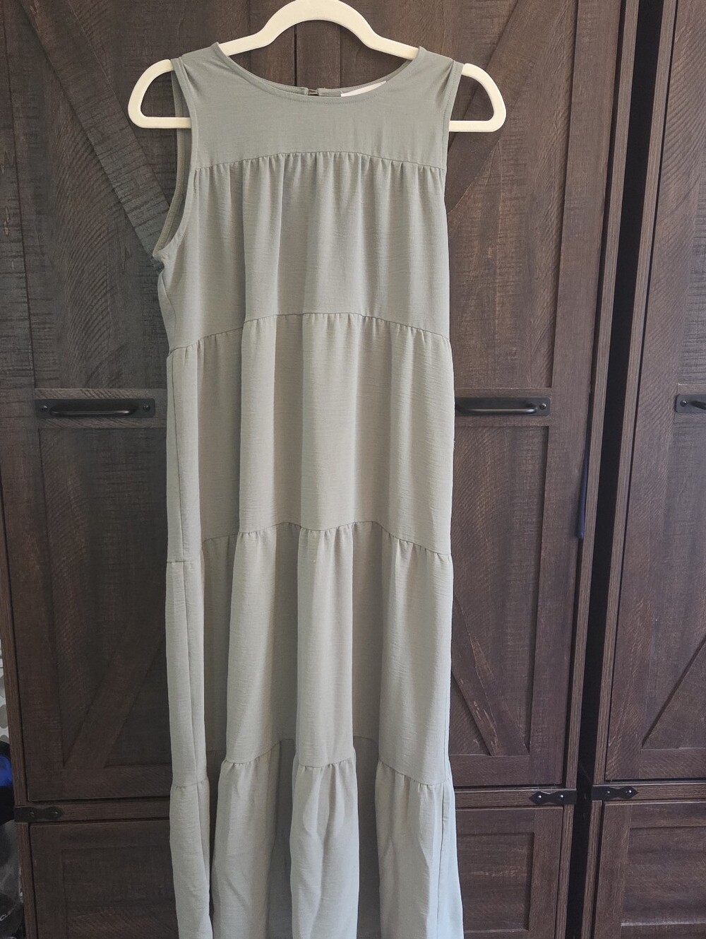 French Grey Sleeveless Tiered Maxi Dress in Sage